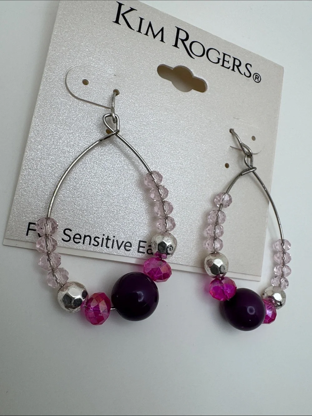 Kim Rogers Purple and Pink Beaded Hoop Earrings